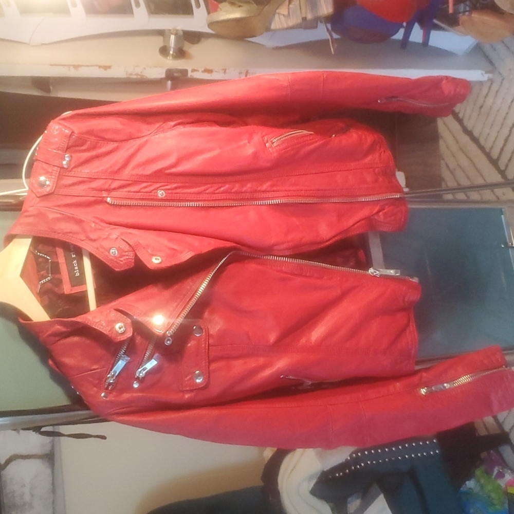 Black Rivet Red Genuine Leather Jacket, size medium womens
